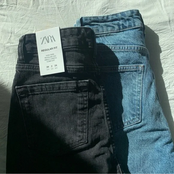 Zara Jeans Zara High Rise Jeans Straight Black And Blue Set